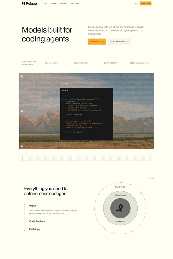 Relace - AI Models & Infrastructure for Coding Agents | Fast Code Generation - Landing design inspiration
