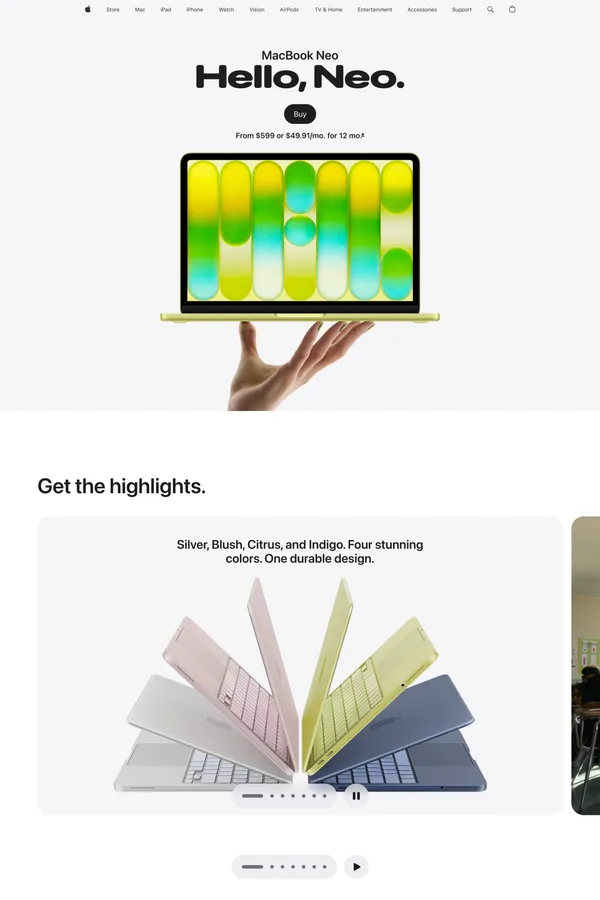 MacBook Neo - Apple - Landing design inspiration