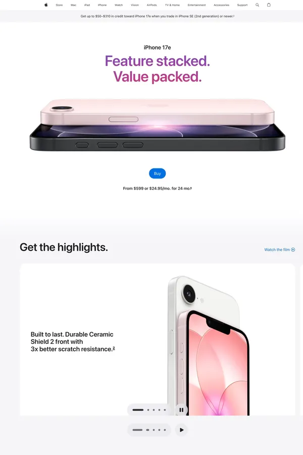 iPhone 17e - Apple - Landing design inspiration