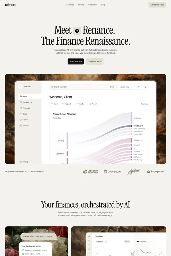 Renance - High-Converting SaaS Template for Framer - Template design inspiration