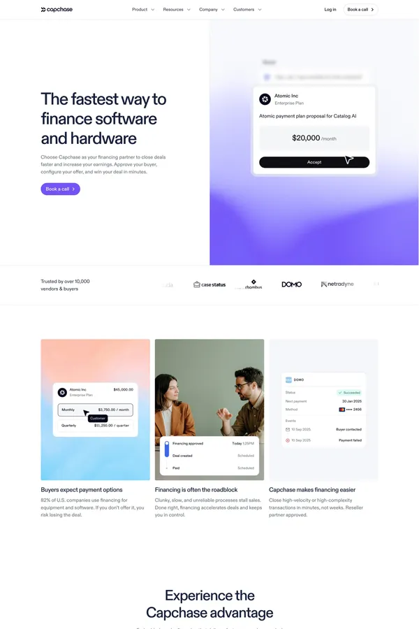 Modern Vendor Financing for B2B Software and Hardware Purchases | Capchase - Landing design inspiration