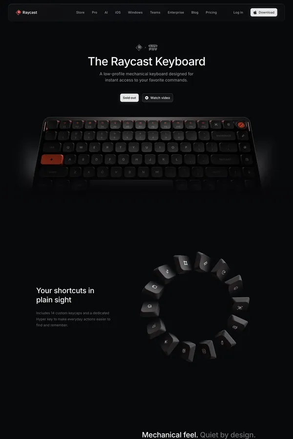 The Raycast Keyboard - Landing design inspiration