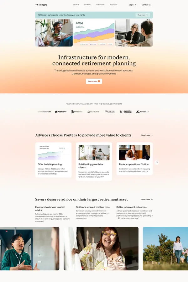 Pontera | Infrastructure for modern, connected retirement planning - Landing design inspiration