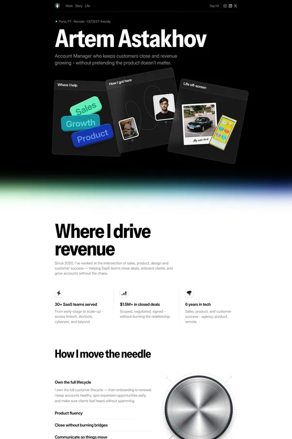 Artem Astakhov - Account Manager · Remote SaaS - Portfolio design inspiration