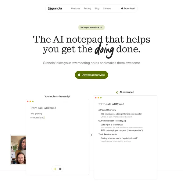 Granola — The AI notepad that helps you get the doing done - Landing design inspiration