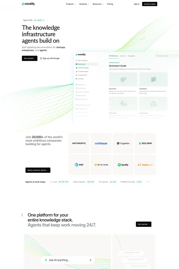 Mintlify - The Knowledge Platform Built for Agents - Landing design inspiration