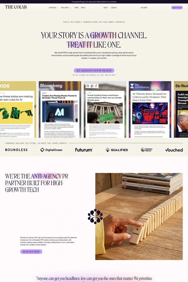 The Colab | PR & Communications for High-Growth Tech - Portfolio design inspiration