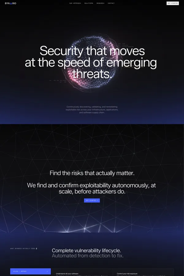 Bynario - Autonomous Vulnerability Detection & Remediation - Landing design inspiration