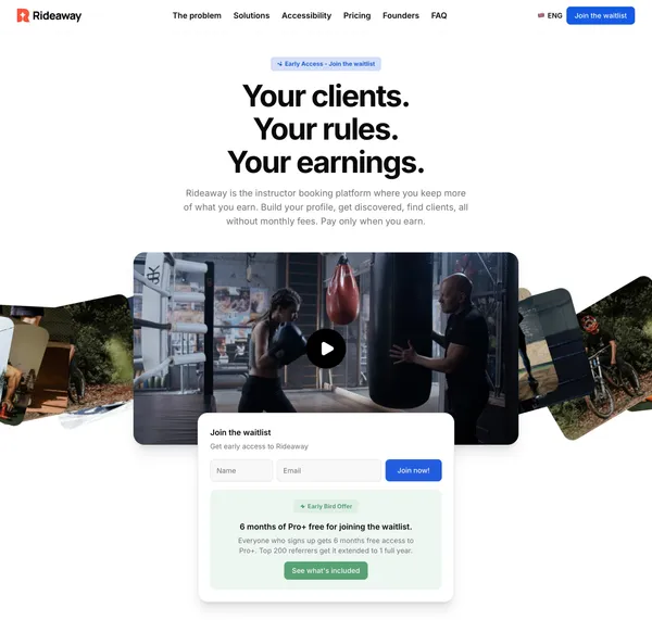 Rideaway | All-in-One Booking & Management Platform for Sports Instructors - Landing design inspiration