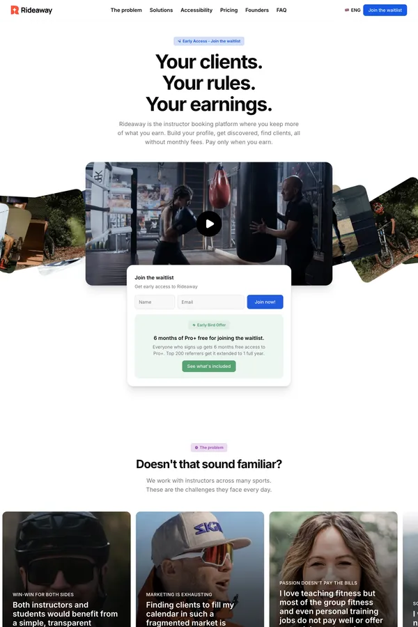 Rideaway | All-in-One Booking & Management Platform for Sports Instructors - Landing design inspiration