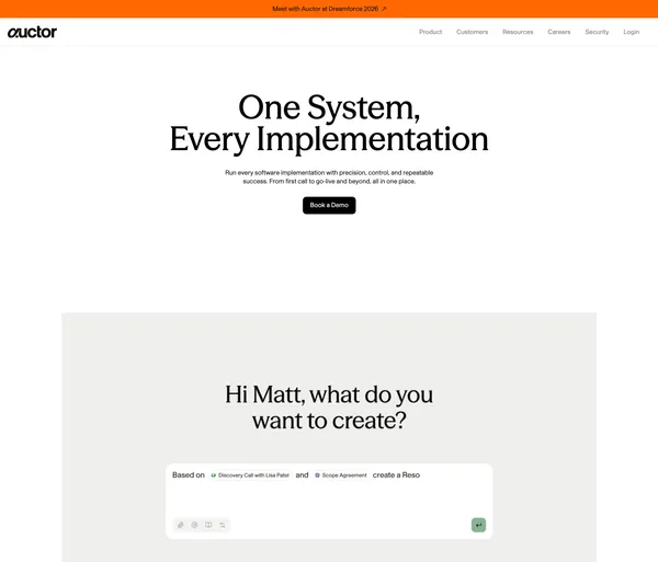 Auctor | AI System of Action for Software Implementations - Landing design inspiration