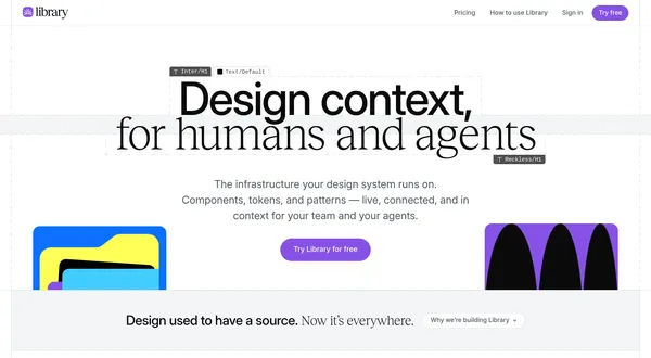 Library — Design systems & context for humans and agents - Landing design inspiration