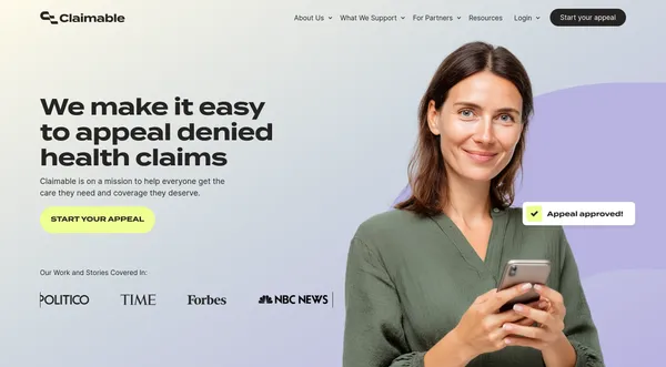 Claimable | Easily appeal denied health claims - Landing design inspiration