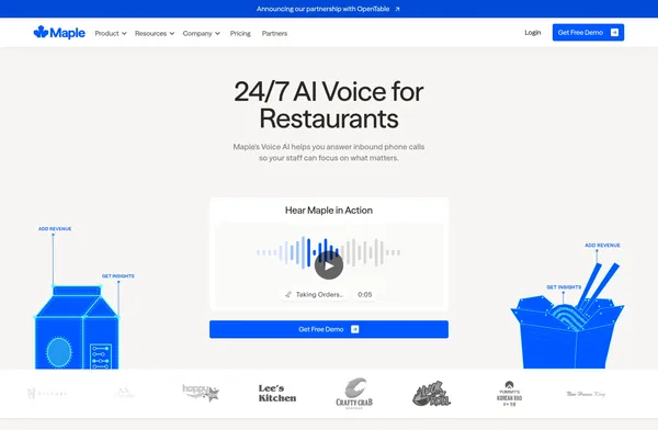 Maple | Voice AI That Answers Calls & Takes Orders for Restaurants - Landing design inspiration