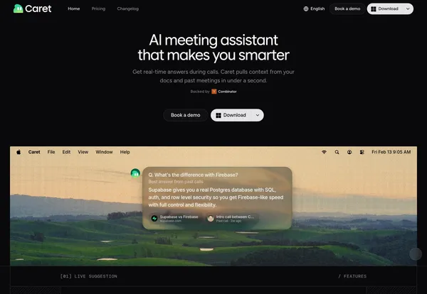 Caret - AI meeting assistant that makes you smarter | Caret - Landing design inspiration