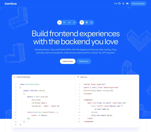 Inertia.js - The Modern Monolith - Landing design inspiration