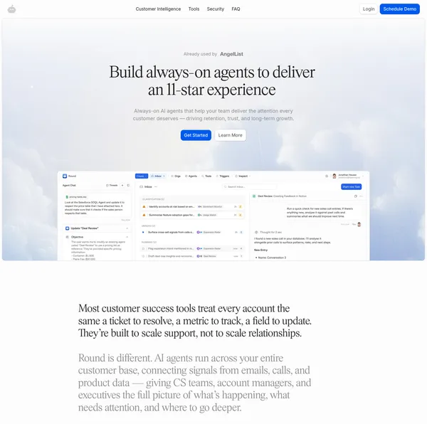 Round | Build AI agents for every customer - Landing design inspiration