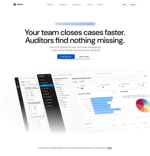 Avikto — Case Management for Regulated Teams - Landing design inspiration