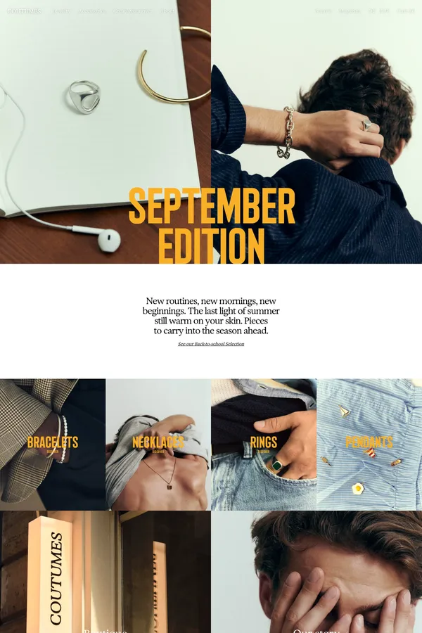 Coutumes • Label de bijoux masculins - Ecommerce design inspiration