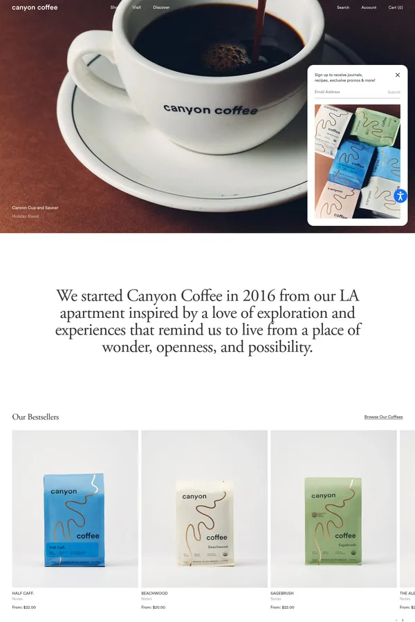 Canyon Coffee | Organic Coffee Roasted in Los Angeles, CA - Ecommerce design inspiration