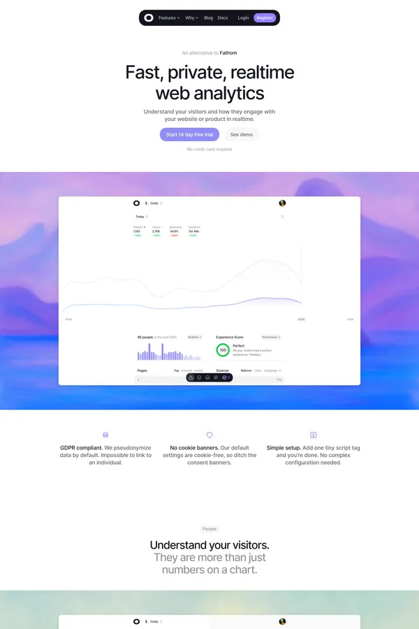 Visitors - Privacy-friendly Google Analytics alternative - Landing design inspiration