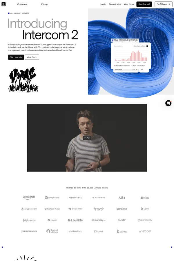 Introducing Intercom 2 — The Helpdesk built for AI and human support - Landing design inspiration
