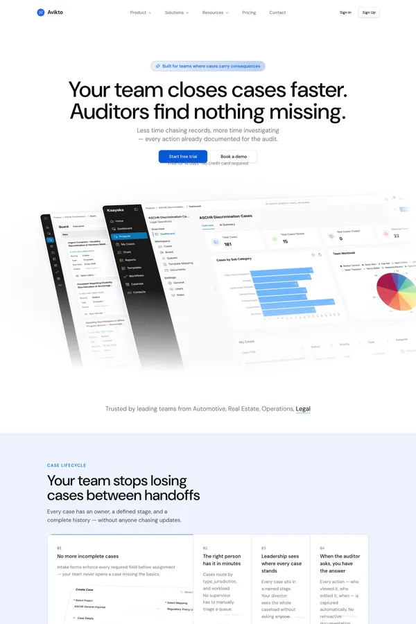 Avikto — Case Management for Regulated Teams - Landing design inspiration
