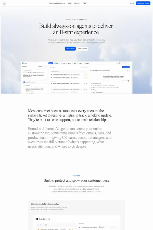 Round | Build AI agents for every customer - Landing design inspiration