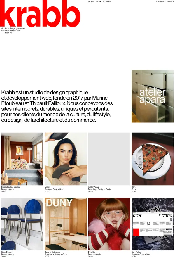 Krabb — Studio de design graphique et web - Portfolio design inspiration