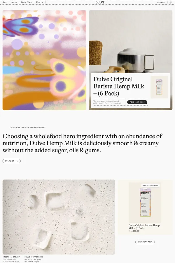 Dulve Hemp Milk | Barista-Grade, Dairy-Free & Oil-Free - Ecommerce design inspiration