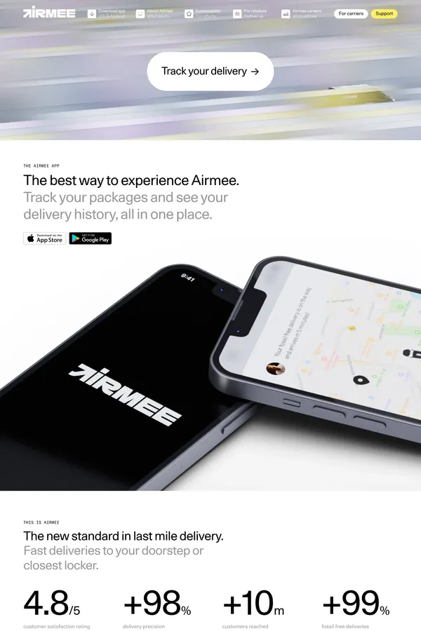 Airmee | Fossil free, fast delivery - Landing design inspiration