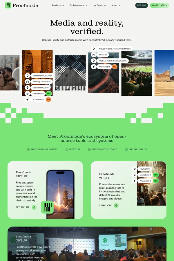 Proofmode - Landing design inspiration
