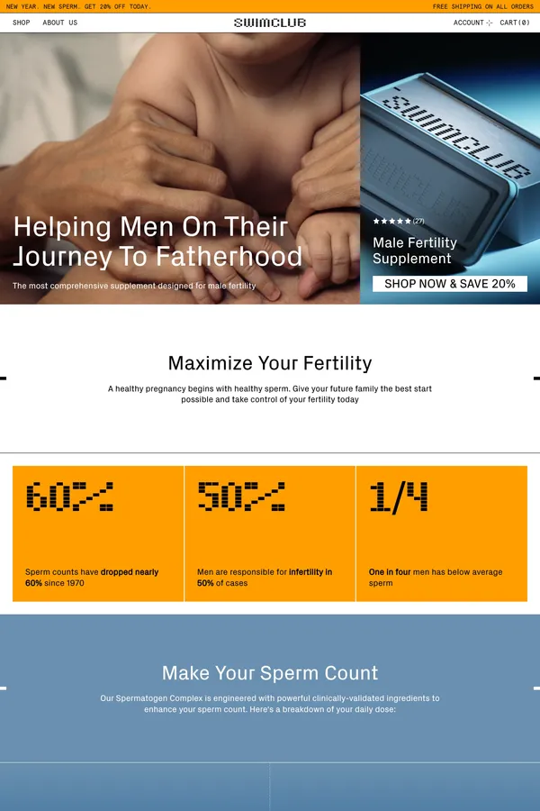 Swim Club - Sperm Supplement - Landing design inspiration