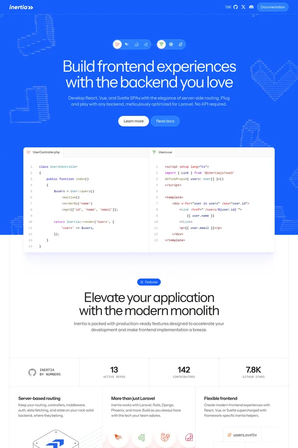Inertia.js - The Modern Monolith - Landing design inspiration