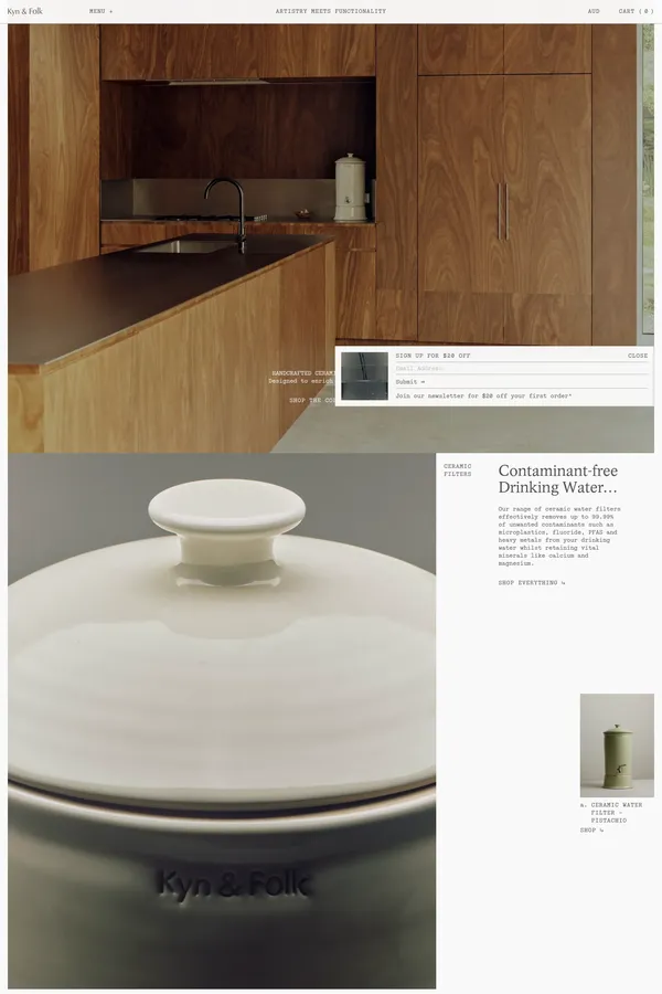 Kyn & Folk – The Home Of Handcrafted Ceramic Water Filters - Ecommerce design inspiration