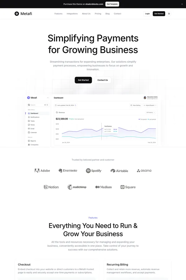 Metafi - Modern Next.js Template - Template design inspiration
