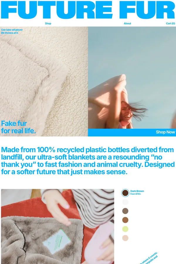 Future Fur | Ultra-Soft Blankets & Throws - 100% Recycled Plastic - Ecommerce design inspiration