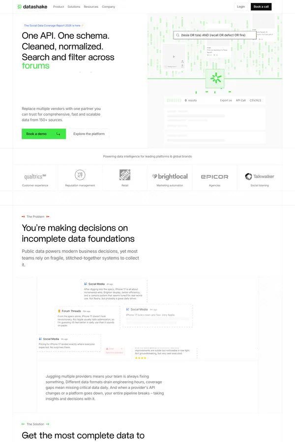 Social & Review Data Infrastructure | Datashake - website design inspiration