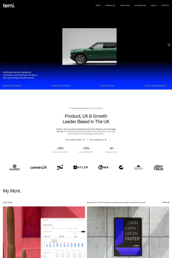 Temitope Niyi - Product, Design & Digital Transformation Leader - Portfolio design inspiration