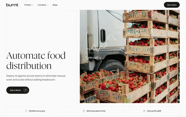 Automate Food Distribution with AI Agents | Burnt - Landing design inspiration