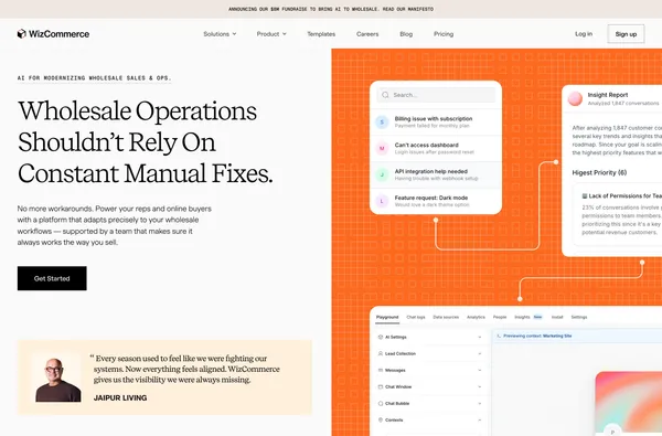 WizCommerce | AI Platform For Modernizing Wholesale Businesses - Landing design inspiration