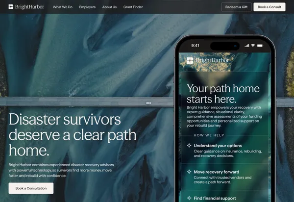 Disaster Recovery Support - Bright Harbor - Landing design inspiration