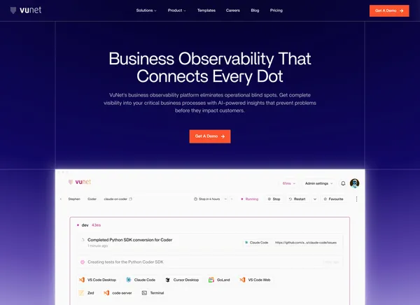 VuNet Systems | Business Centric Observability - Landing design inspiration