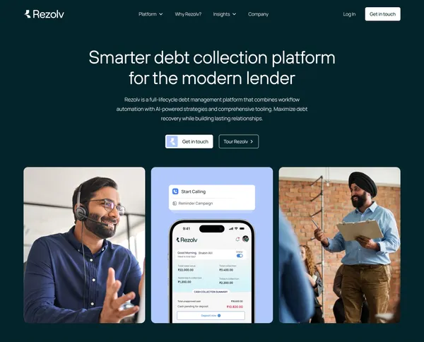 Rezolv - AI-Native Comprehensive Debt Collection Platform - Landing design inspiration