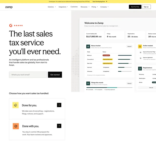 Zamp | Sales Tax Compliance Software, Fully Managed - Landing design inspiration
