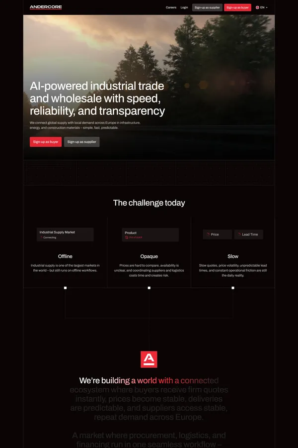 Andercore – AI-Powered Industrial Trade Platform - Landing design inspiration