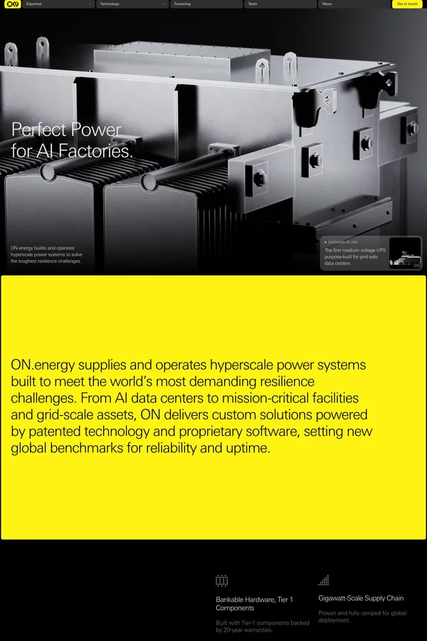 ON.energy | The Race is ON for Grid-Safe AI Power - Landing design inspiration