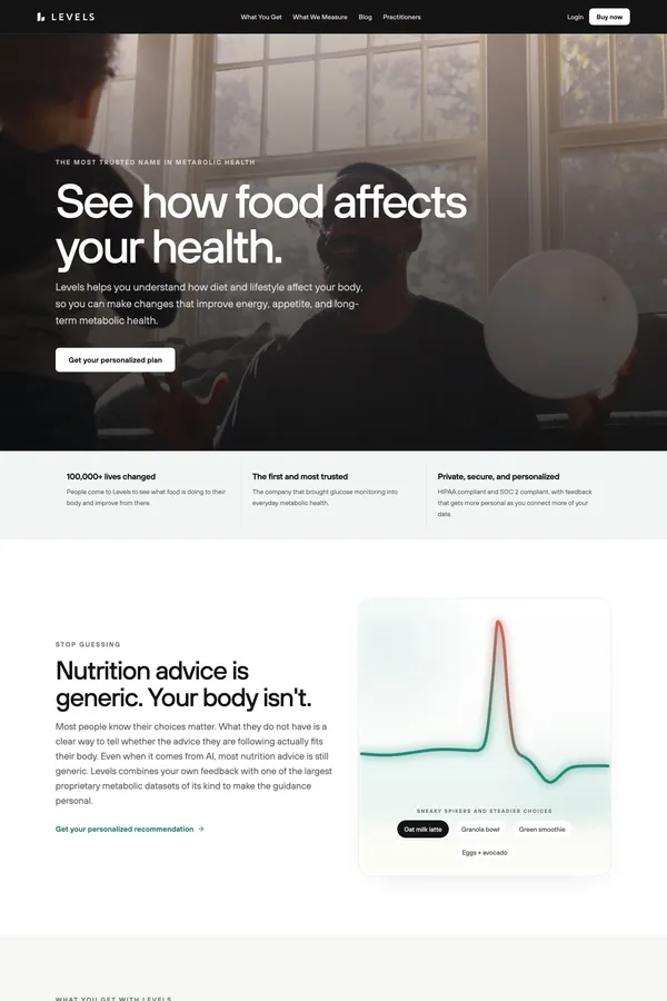 Levels - Live healthier, longer | Levels - Landing design inspiration