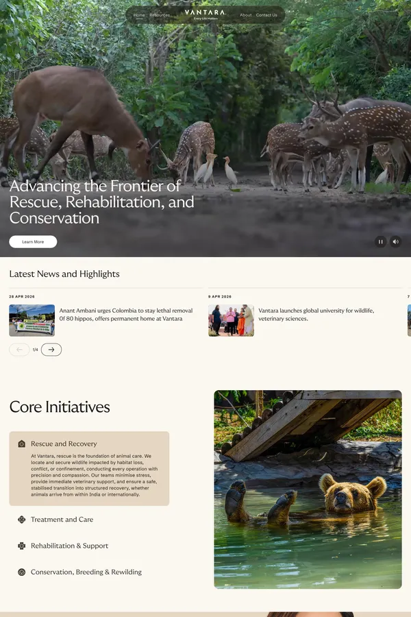 Global Wildlife Rescue and Conservation Centre in Jamnagar | Vantara - Landing design inspiration
