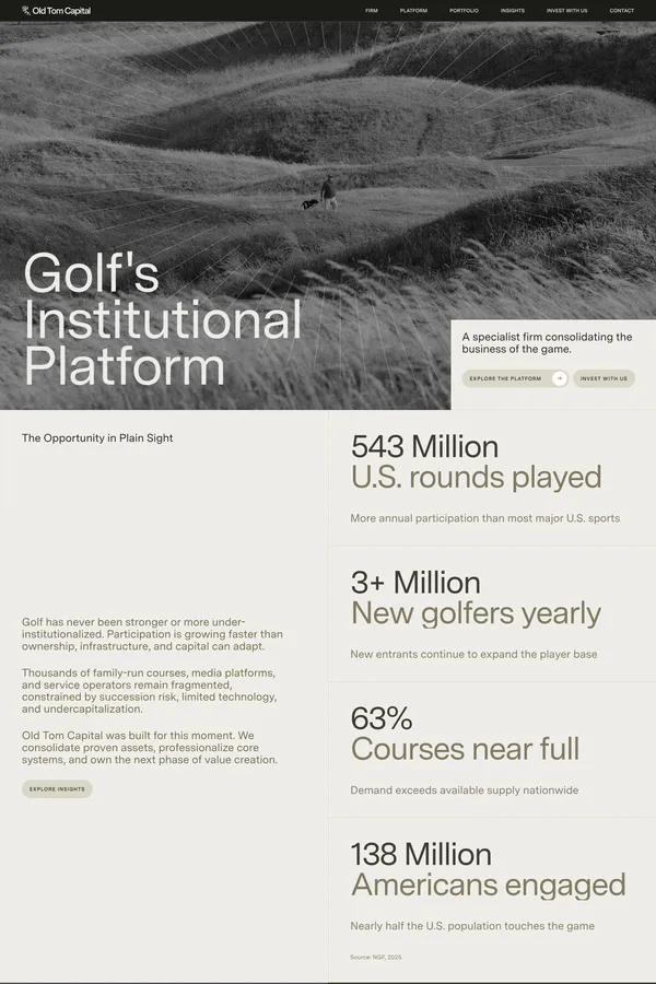 Old Tom Capital | Golf's Institutional Platform - Landing design inspiration